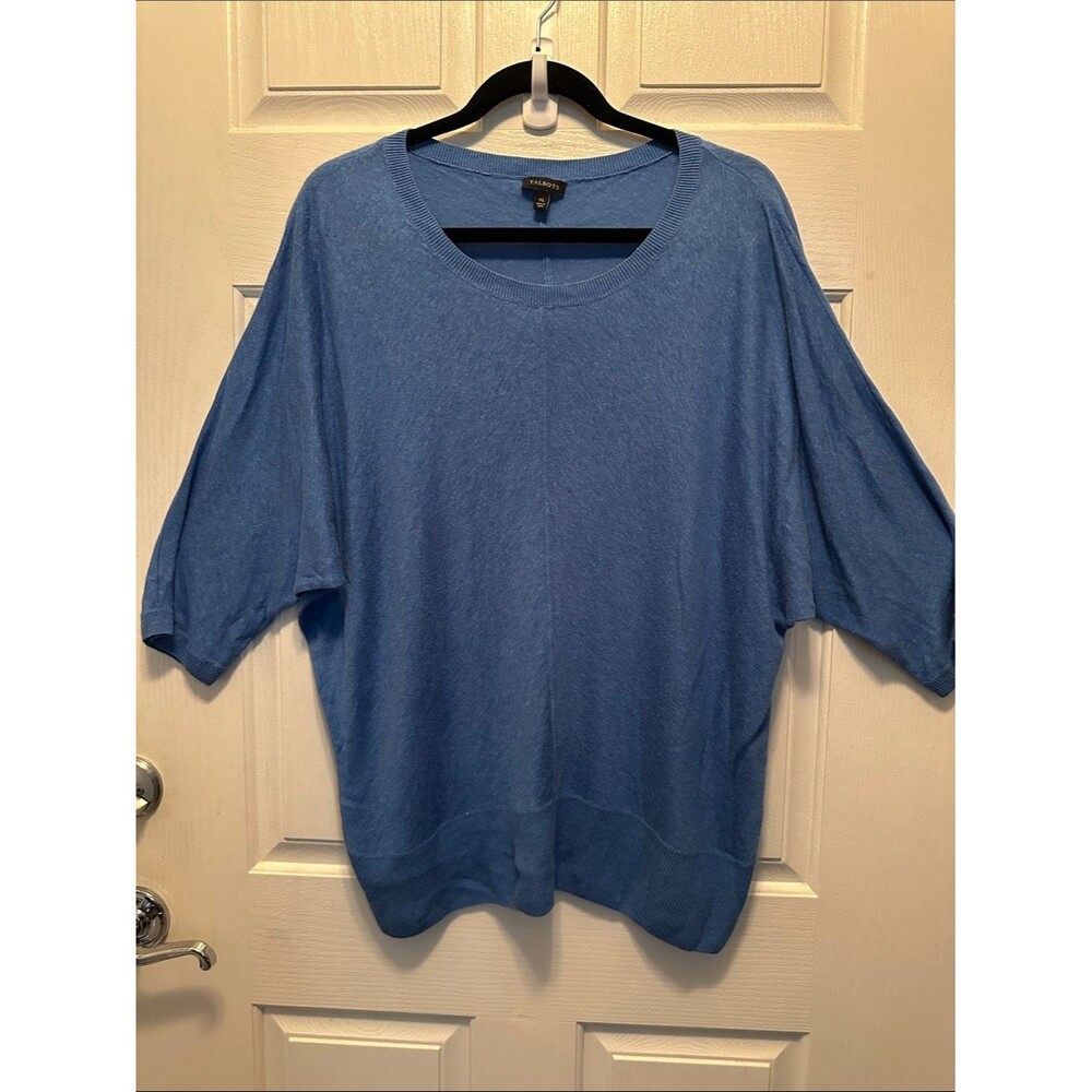 Talbots Dusty Blue 3/4 Dolman Sleeve Lightweight Linen Blend Pullover Knit